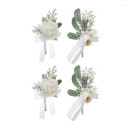 Decoratieve bloemen Outdoor Wedding Artificial Rose Pols Polsage Polsage Boutonniere With Greenery Leaves Party Prom Ceremony Bracelet