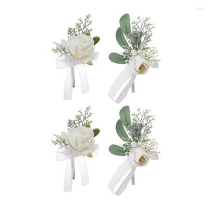 Fleurs décoratives Mariage en plein air Artificielle Rose Poignet Corsage Bracelet Boutonnière Avec Verdure Feuilles Fête De Bal Cérémonie Bracelet