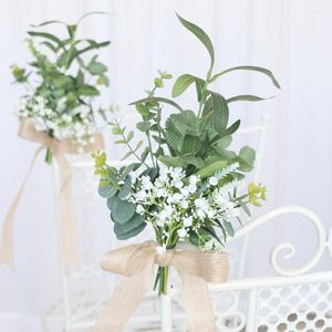 Fleurs décoratives chaise de mariage en plein air dos fleur feuilles d'eucalyptus arc allée Arrangement pour mariages église cérémonie fête décor