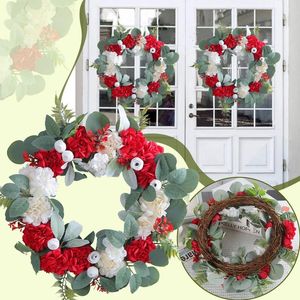 Fleurs décoratives en plein air couronne d'hiver guirlande de fleurs blanches et rouges fraîches porte suspendue Festival Simulation fenêtre morte ventouses