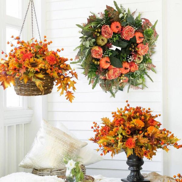Fleurs d￩coratives Couronnes de couronnes d'hiver ext￩rieures pour fen￪tres avec ruban Pumpkin pivoine Porte d'entr￩e Floral Mousse Cross Fonts
