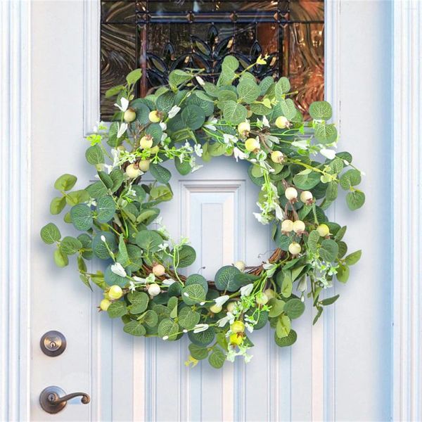 Flores decorativas sobre la puerta, colgador de corona, hoja verde, baya, colgante de pared, simulación de hogar, rama muerta, ventosas para ventana