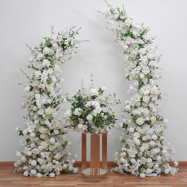 Flores decorativas arco de cuerno de buey arreglo de flores artificiales para decoración de boda fila de fondo de escenario accesorios Po personalizados