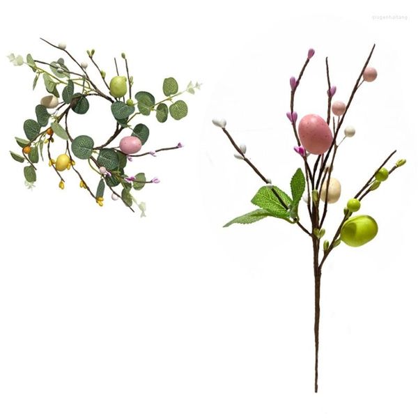 Flores decorativas P82E Rama de árbol de Pascua Pintura colorida Huevos de espuma Florero de selección Adornos Corona de primavera