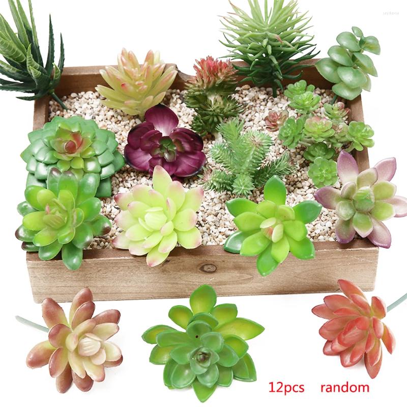 Decorative Flowers Pack Of 12 Artificial Succulent Plant Simulation Plants Party Realistic Succulents Balcony Gift Color Random