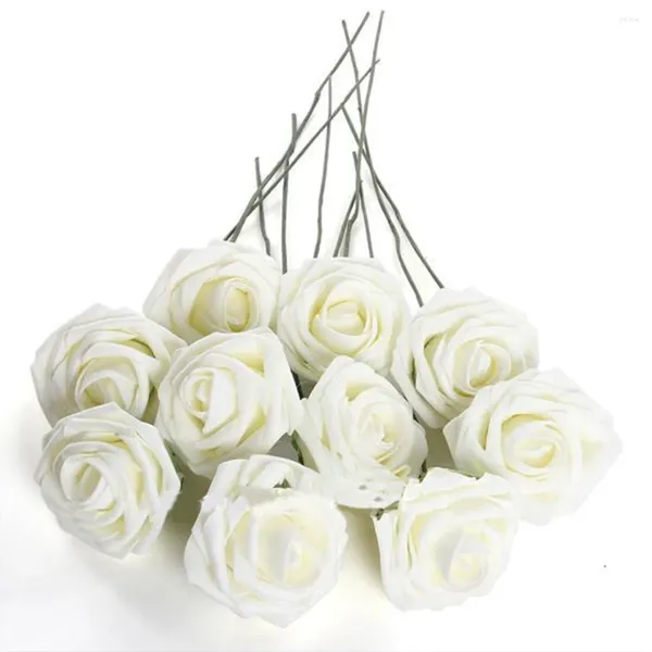Paquete de flores decorativas de 50 espumas de PE, simulación de flores artificiales de rosas, decoraciones de boda falsas hechas a mano, jardín de oficina