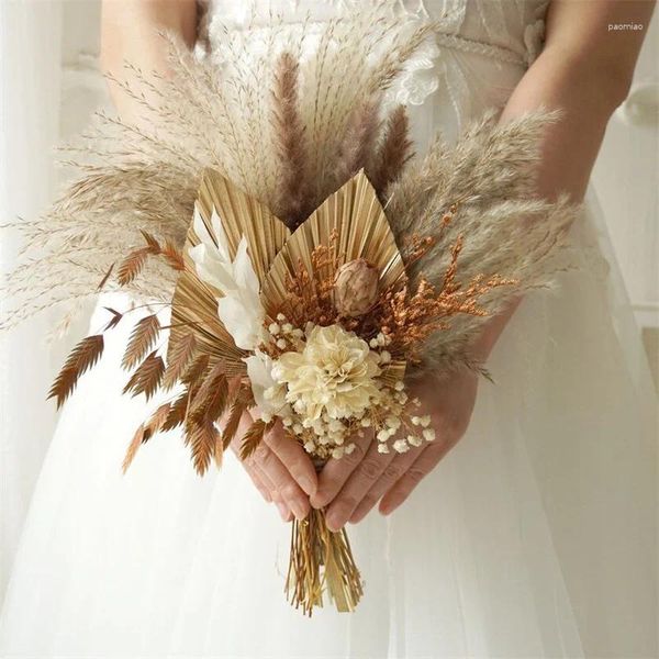 Flores decorativas Lanza de palma Óxido Naranja Pampas Caña Ramo de boda Novia seca Flor seca Rústico Boho Novias Dama de honor Floral