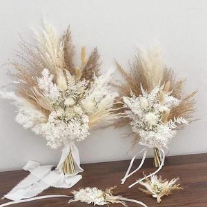 Fleurs décoratives Pampas Boho Bouquet Naturel Séché Décor Herbe Arc Fleur Artificielle Arrangement De Mariage