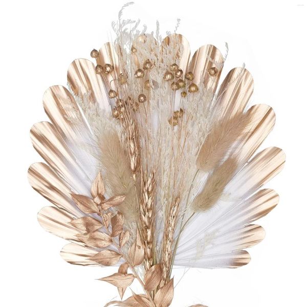 Flores decorativas Pampas Hierba Decoración Ramo de flores secas Cake Topper Set Shell Sun Hoja de palma para decorar Boho Home Wedding Decor