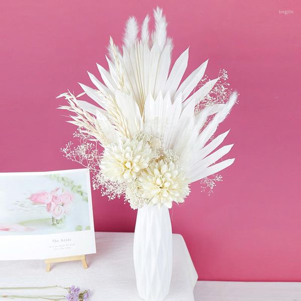 Flores decorativas Hierba de pampa Hojas de palma Flor seca natural Bola de magnolia Gypsophil Dream Star Bouquet Arreglo Decoración de boda