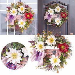 Coronas de pensamientos de flores decorativas para puerta de entrada, corona patriótica, 4 de julio, Día de la Independencia con ventosas para ventana