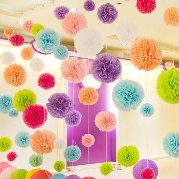 Fleurs décoratives fête 5pcs 8 pouces 20 cm papier de tissu artificiel pom pom balles pompom de mariage anniversaire de décoration de décoration