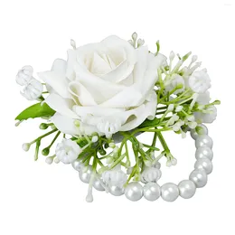 Decoratieve bloemen feest elegante parelarmband voor bruiloft handdecor prom kunstmatige zijden stoffen polsbloem bruid bruidsmeisjes corsage