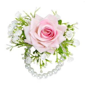 Fleurs décoratives Party Girl Élégant Poignet Fleur Main Décor Demoiselles D'honneur Corsage Romantique Mariée Pour Mariage Perle Bracelet Femmes Artificielles