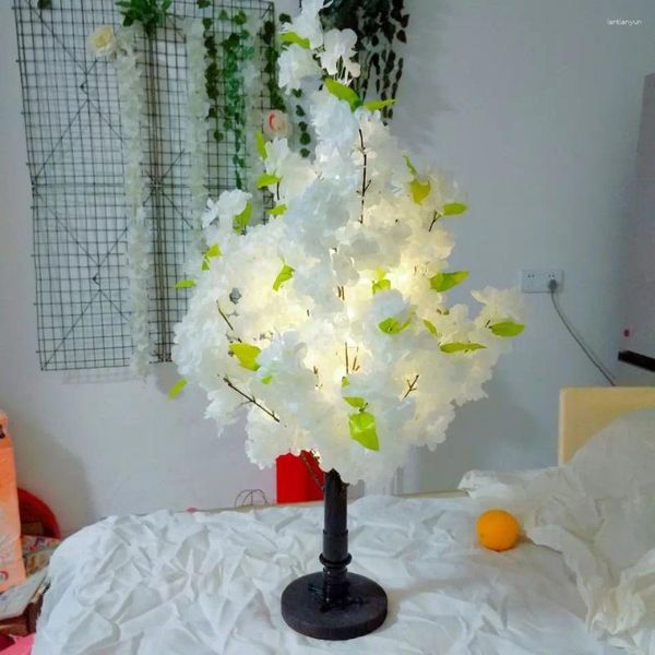 Fleurs décoratives fête vacances décoration de la maison fleur de cerisier artificielle plante empotage avec lumières lumineuses chaîne arbres de noël pour