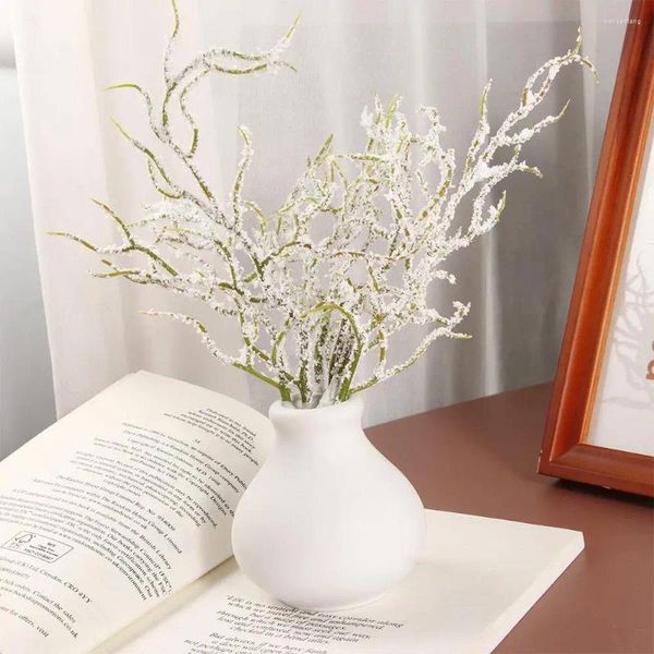 Flores decorativas para fiestas, bodas, manualidades, decoración navideña multifunción, álbumes de recortes, hierba blanca falsa, rama de pino y nieve, plantas artificiales