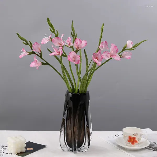Fleurs décoratives Style pastoral Simulation Sword Orchid Salon Room Table basse Décoration de la salle à manger Fleur de soie artificielle