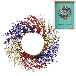 Decoratieve bloemen patriottische decoraties krans voor deur 10 inch rood wit blauw streep sterren boom