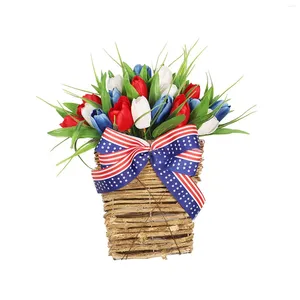 Fleurs décoratives Patriotique Indépendance Jour couronne commémorative Panier de suspension