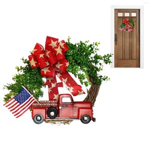 Flores decorativas patriótico rojo blanco azul estrella arpillera arco corona puerta delantera decoración hecha a mano rayas americanas estrellas coronas con