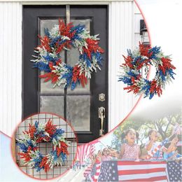 Fleurs décoratives Couronne patriotique 4 juillet Jour du Mémorial Porte d'entrée Rouge blanc et bleu Frappe de drapeau d'été