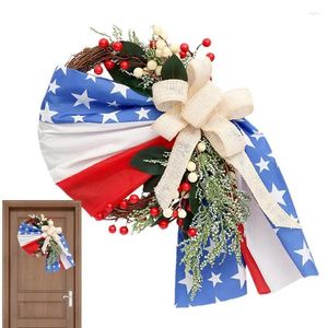 Decoratieve bloemen Patriottische krans voor voordeur 4 juli Garland American Festival