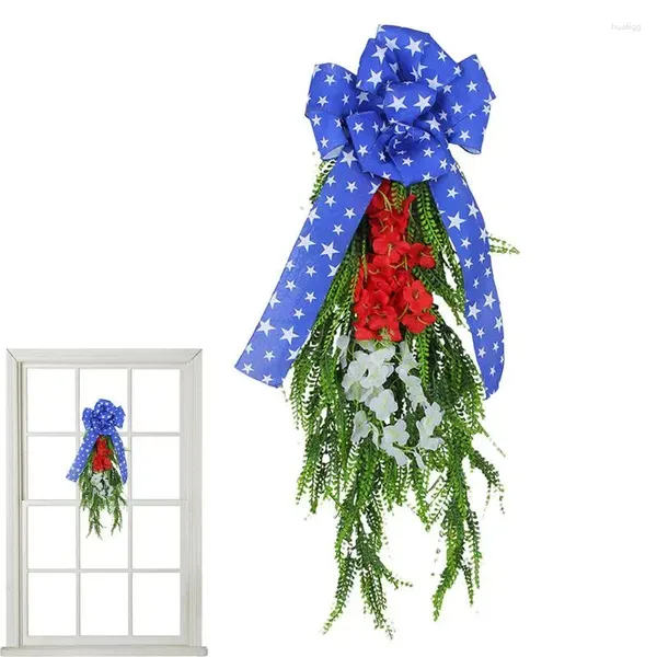 Couronne patriotique de fleurs décoratives, pour porte d'entrée, décor d'étoiles du 4 juillet, clôture, jardin