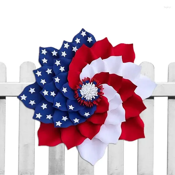 Fleurs décoratives Couronne patriotique extérieur drapeau américain Americana Festival du Memorial Day fabriqué à la main Garland