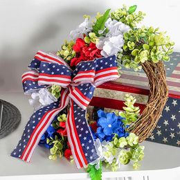 Fleurs décoratives couronnes patriotiques multicolore 40 cm plastique accrocheur noeud noeud rotin anneau porte pendentif jour de l'indépendance guirlande maison