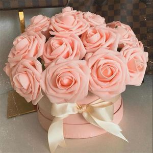 Fleurs décoratives pe rose fleur en mousse avec boîte de bonbons de mariage à main à la main