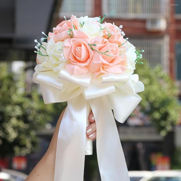 Flores decorativas PE cinta rosa mano flor nupcial boda elegante ramo fiesta Iglesia diseño suministros hechos a mano PE302