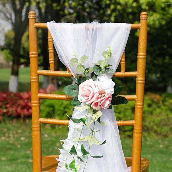 Flores decorativas Juego de flores de guijarros silla de fiesta al aire libre de al aire libre decoración de la espalda de la banquete de tela de seda púrpura con banquete de boda