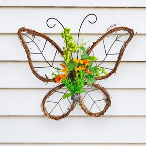 Fleurs décoratives pendentif décoration de fête à la maison branches mortes porte de couronne de papillon suspendu printemps artificiel en fer forgé