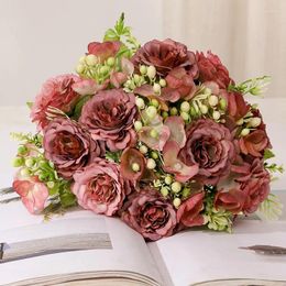 Decoratieve bloemen POBEERY ARTICIAAL BOUQUET 30 cm lengte zijde nep voor huwelijksceremonie Home Decor tafel feestvaas