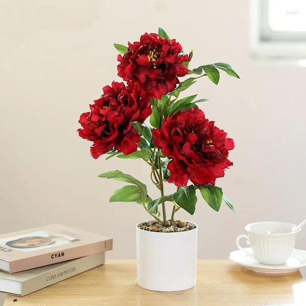 Fleurs décoratives pivoine fleur artificielle petit bonsaï créatif ameublement décorations simulées plantes en pot
