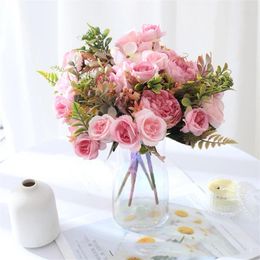 Fleurs décoratives Peony Rose Broidered Ball Small Bouquet Simulated Flower Wedding Phyding Props Murs artificiels