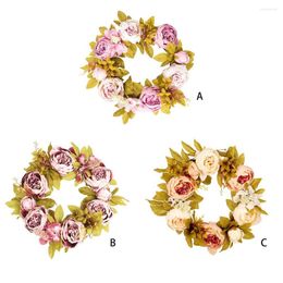 Guirlande de fleurs décoratives, simulation de pivoine, anneau en rotin, couronne de mariage, pendentif suspendu