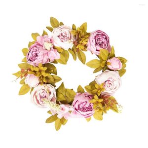 Decoratieve bloemen Pioen Gesimuleerde Garland kunstmatige rattan ring pography poppen bruiloft outdoor krans deur bloem cameo bruin