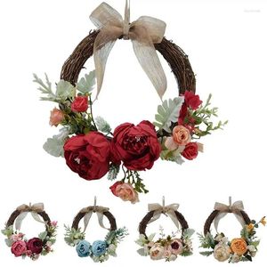 Couronne de pivoines décoratives, fausses feuilles vertes d'automne, pendentif de tête de porte, verdure pour décoration murale extérieure et fenêtre