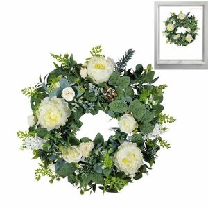 Fleurs décoratives pivoine couronne Faux Floral printemps été guirlande rustique ferme maison porte pour mariage Festival fête