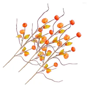 Fleurs décoratives Kaki Orange Citrouille Branche Automne Thanksgiving Guirlande de tiges de baies artificielles