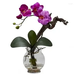 Decoratieve bloemen Phalaenopsis kunstbloemstuk met gecanneleerde vaas Paars Kamerdecoratie Esthetisch gehaakt boeket Droog voor opnieuw
