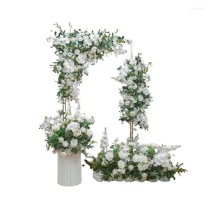 Fleurs décoratives phalaenopsis artificielle de fleur de fleur de mariage fond de mariage étape arc arche de porte en bois coureur de porte