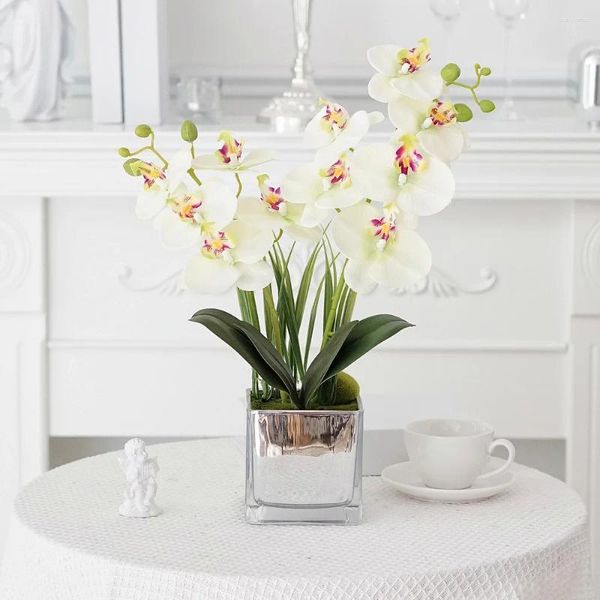 Flores decorativas Phalaenopsis Flor artificial Bonsai Decoración de plantas de seda falsa decoraciones de mesa de sala de estar de sala de estar