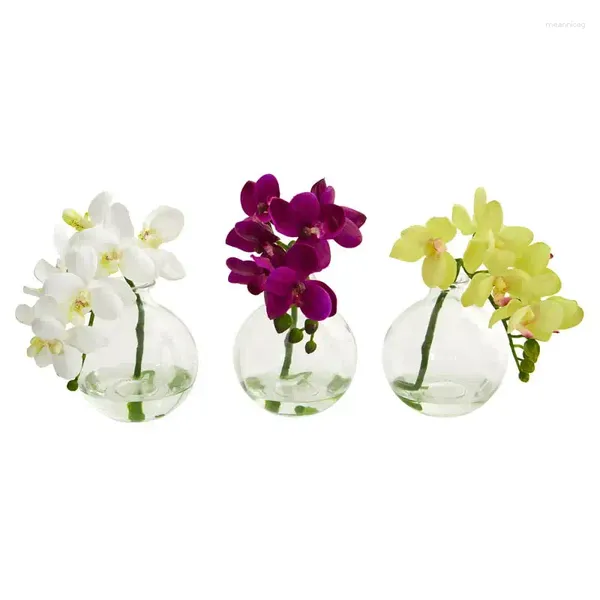 Fleurs décoratives Phalaenopsis Orchid Arrangement de floraux artificiels dans un ensemble de vase de 3 étuis de téléphone multicolore Eucalyptus Garlands Pompass