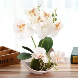 Fleurs décoratives phalaenopsis à trois grands bonons simulation fleur fleur artificiel pot home office décoration
