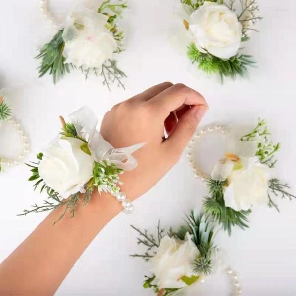 Fleurs décoratives épingle Calla collier aiguille hommes marié Bracelet Badge mariée poignet fleur perle Corsage mariage Floral bracelet marié