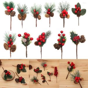 Fleurs décoratives pomme de pin emballage cadeau branches de houx pomme de pin décor d'arbre de noël artificiel ornement de noël maison Floral