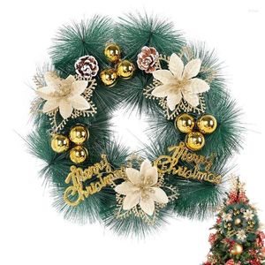 Flores decorativas Guirnalda de cono de pino Aguja artificial con bolas de Navidad y conos Arrecife de ramas verdes para puerta delantera