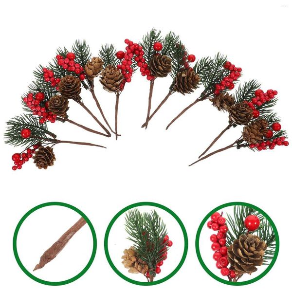 Flores decorativas, agujas de pino, selecciones de bayas, cono Artificial, decoraciones para árboles de Navidad, manualidades navideñas, ramas